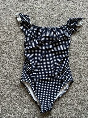 GAP Navy and White Gingham Ruffle One-Piece Swimsuit